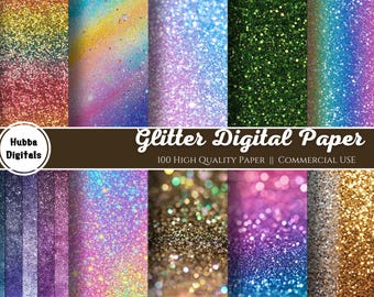 Glitter Digital Paper, Commercial Use, Glittered Paper, Rainbow Glitter Planner Scrapbooking Digital Paper, Sparkle Paper, Holiday Scrapbook