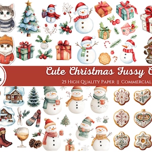 Cute Christmas Fussy Cut, Ephemera Pages, High Quality Printable Digital Download, Junk Journal Candy Canes, Elves, Cookies, Snowman Holiday