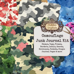 Camouflage Junk Journal Kit, Digital Paper, Military Pack, Seamless Camouflage Backgrounds Scrapbooks, Camouflage Pattern Camo Tree Ephemera