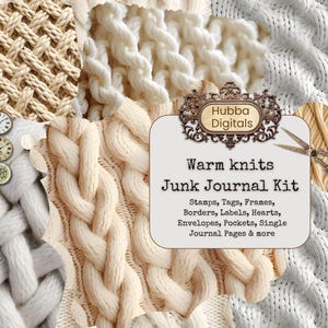 Warm knits Junk Journal Kit, Ephemera, kuschelige Fell Textur, kuscheliger Winter Hintergrund, kuscheliger Winter Texturen, gestrickter Hintergrund, wollweiße Texturen