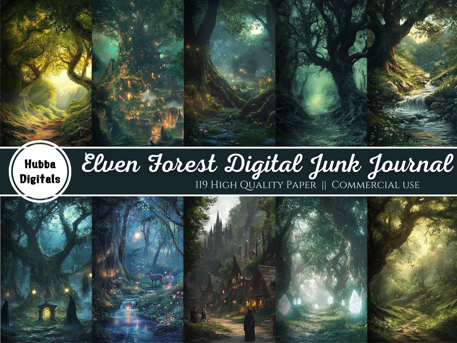 Elven Forest Digital Junk Journal Background, Elf Collage Printable ...
