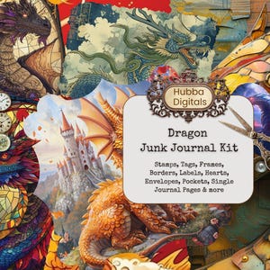 Fantasy Dragon Junk Journal Kit, Printable Kit Fantasy Digital Download, Lady Knights Scrapbook Paper Digital Download Medieval Junk Journal