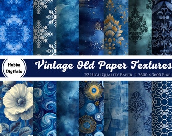 Blue Ephemera digital paper, 22 old paper textures, instant download vintage scrapbook paper, decoupage printable digital backgrounds
