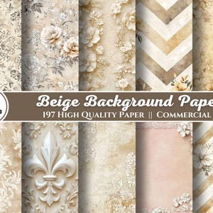 Papel de fondo beige, neutro, papel digital, papel de diario basura, papel de álbum de recortes, grunge, motivos descoloridos, encaje, rayas, damasco, chevron, tartán