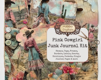 Pink Cowgirl Junk Journal Kit, Cute Cowgirl, Wild West, Cowgirl Boots, Vintage Western Junk Journal Printable Pages, Cowgirl Junk Journal