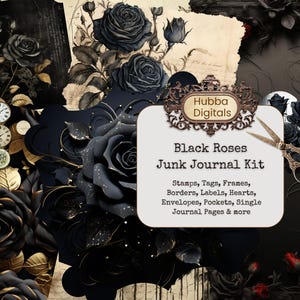 Black Roses Junk Journal Kit, gotiska collageark, scrapbookingkort, ephemera Roses Junk Journal Kit, Dark Roses journaling sidor
