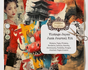 Vintage Japan Junk Journal Kits, Digital Scrapbook Paper, BuJo Japanese Ephemera, Printable Collage Sheet, Asian Background, Oriental Prints