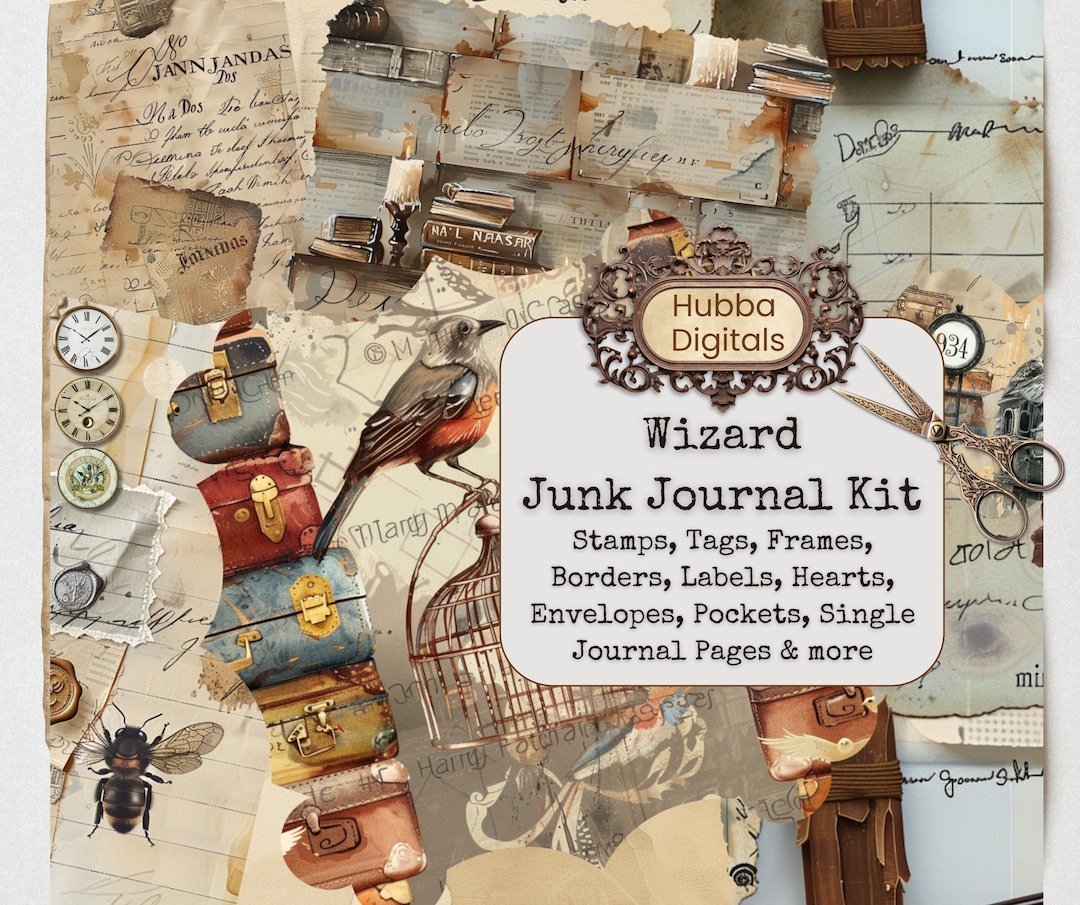 Wizards and Books Junk Journal Kit, ADD ON Kit Printable, Wizard ...