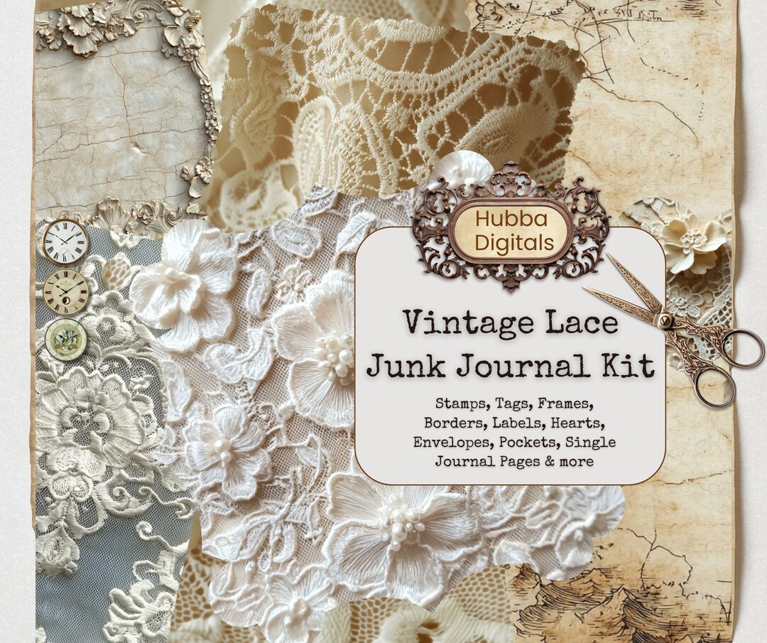 Vintage Lace Junk Journal Kit, Printable Antique Pages, Lace Digital ...