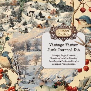 Printable Vintage Winter Junk Journal Kit, Winter Wonderland Ephemera, Fantasy Snowy Pages, Download Junk Journal, Scrapbooking, Card Making