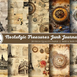 Junk Journal Kit | 20 nostalgische Schätze | Vintage Ephemera | Digitaler Download | Beunruhigtes Papier | Antike Postkarten | Shabby-Chic