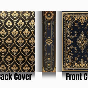 Printable gilded book covers, black leather book covers, 15 vintage book covers, letter-sized, printable, old decorative junk gold, DOWNLOAD