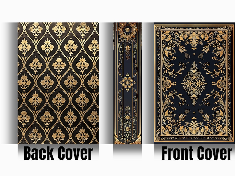 Printable gilded book covers, black leather book covers, 15 vintage book covers, letter-sized, printable, old decorative junk gold, DOWNLOAD