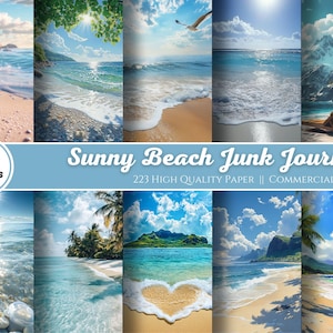 Sunny Beach Bundle, Digitales Sammelalbum, Urlaub Junk Journal Papier, Clipart Szenen, Seelandschaften Ocean Views Reihe, Boot Möwen, kommerzielle Nutzung