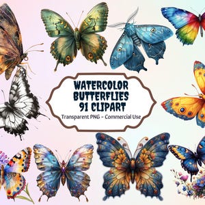 Watercolor Butterflies Clipart, Stickers Clipart, Watercolor Clipart, Watercolor Floral Clipart, Wedding Clipart, 91 Butterflies Clipart