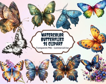 Aquarel vlinders clipart, stickers clipart, aquarel clipart, aquarel bloemen clipart, bruiloft clipart, 91 vlinders clipart