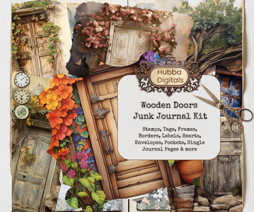 Wooden Doors Junk Journal Kit, Printable, Vintage Journal Pages, Door ...