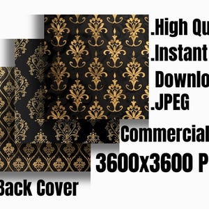 Printable gilded book covers, black leather book covers, 15 vintage book covers, letter-sized, printable, old decorative junk gold, DOWNLOAD