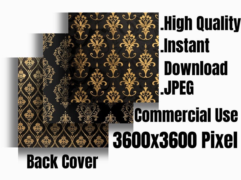 Printable gilded book covers, black leather book covers, 15 vintage book covers, letter-sized, printable, old decorative junk gold, DOWNLOAD