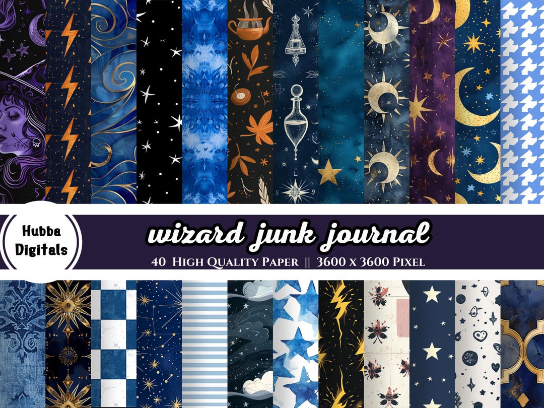 Wizard House Blue Pattern Digital Paper, Wizard Junk Journal, Magic ...