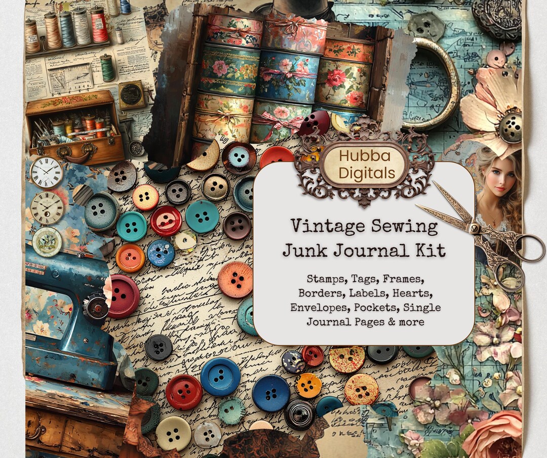 Vintage Sewing Junk Journal Kit, Sewing Scrapbook Digital Printable ...