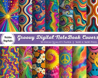 Groovy Digital NoteBook Covers | Digital Notebook Good Notes Cover | Colourful Retro Digital Notebook Cover | 50 Aesthetic Groovy Wallpaper