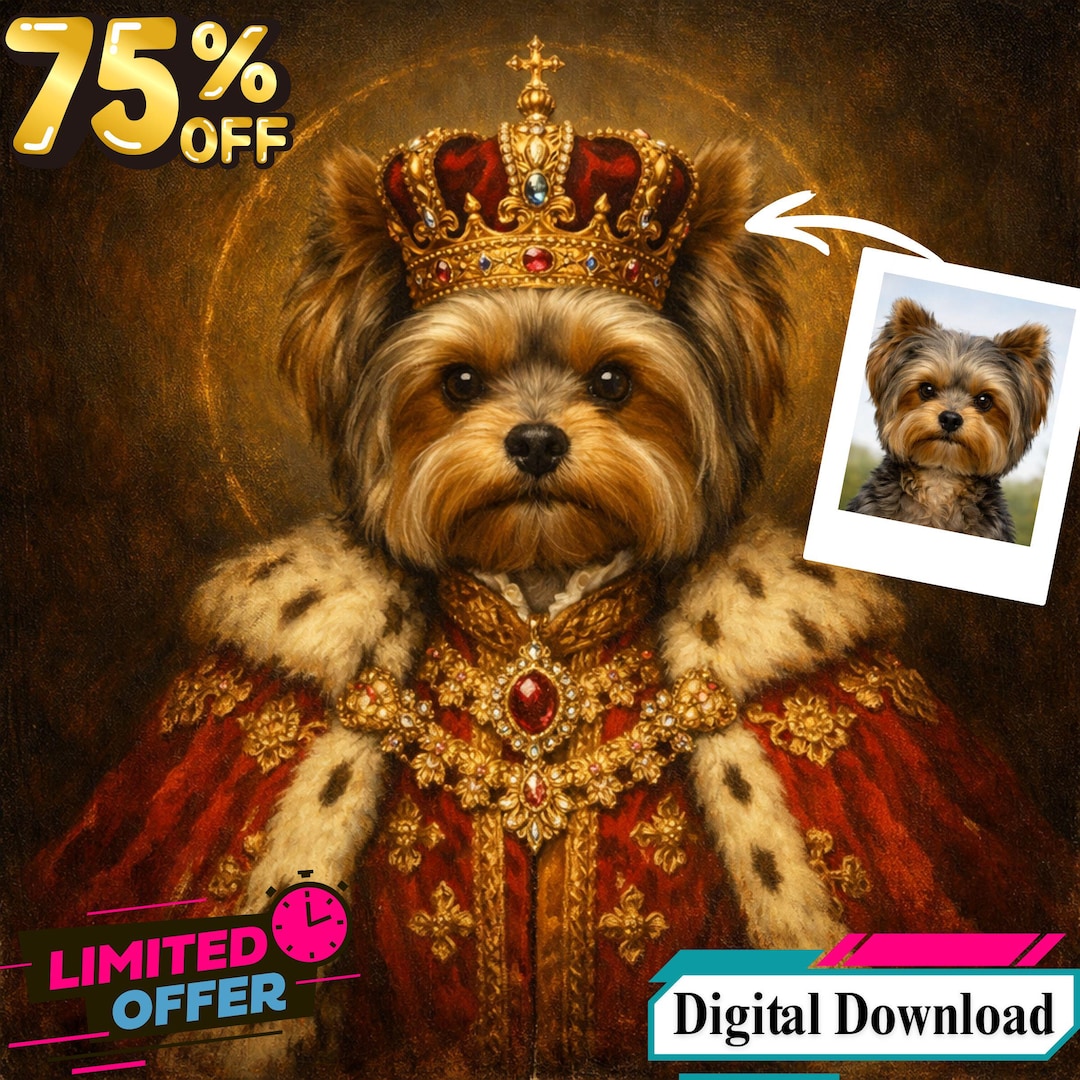 Luxury Royal Pet Portrait Custom Dog King Oil Painting Wall Art 1:1 ...