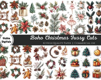 Boho Christmas Classics Fussy Cuts, Junk Journal Kit, Junk Journal Printable, Journal Fussy Cuts, Christmas Journal, Holiday Scrapbook Kit