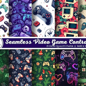 Naadloze videogamecontroller, digitaal plakboek, patronen, digitale ontwerpen, naaipatronen, 15 JPG, hoge kwaliteit, Instant Download