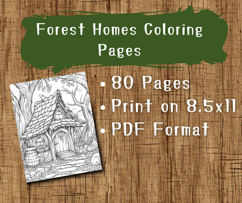 80 Blooming Forest Homes Coloring Pages, Kids Adults, Instant Download