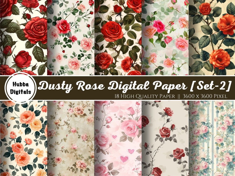Dusty Rose Digital Paper - Digital Paper Pack - 18 Jpegs - Instant ...