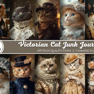 Papiers numériques imprimables de chat victorien, pages de chaton de peinture à l'huile, arrière-plan, Éphémères, Télécharger le journal du courrier indésirable, Scrapbooking, Fabrication de cartes