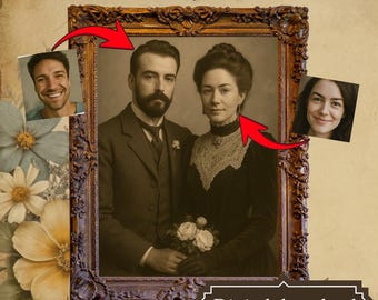 Retrato elegante de pareja victoriana de la década de 1890 / Personalizado / Fotografía artística antigua para bodas y aniversarios