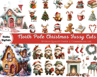 Ritagli di precisione del Polo Nord, Ritagli di precisione natalizi vintage, Stampabili, Junk Journal digitale, Materiali per Junk Journal, Scrapbooking, Natale, Materiale effimero
