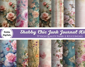Shabby Chic Junk Journal Kit | Journal Seiten, Papiere, Ephemera, Tags | Shabby Chic Printables | Scrapbook-Kit | 57 Digitaler Download