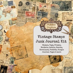 Digitale Vintage Reise Briefmarken Ephemera Junk Journal Kit, digitale Post Ephemera Download, Grunge Post Junk Journal Kit, Stempel Scrapbook