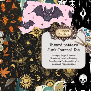 Kit de journal indésirable modèle sorcier, modèle sorcier, journal indésirable sorcier, arrière-plan magique, baguette magique d'école de sorcier, monde des sorciers, papier de sorcière