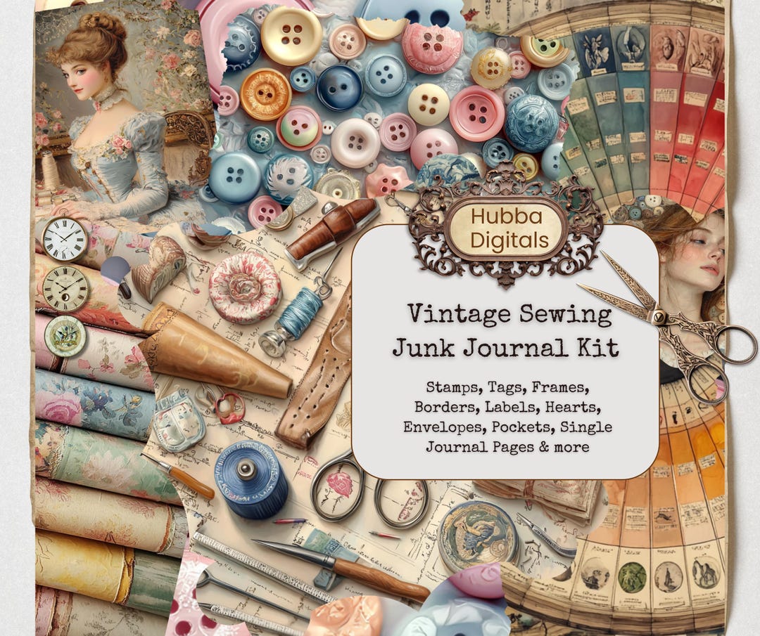 Vintage Sewing Junk Journal Kit, Sewing Scrapbook Digital Printable ...