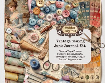 248 Vintage Sewing Junk Journal Kit Sewing Scrapbook Digital Printable ...