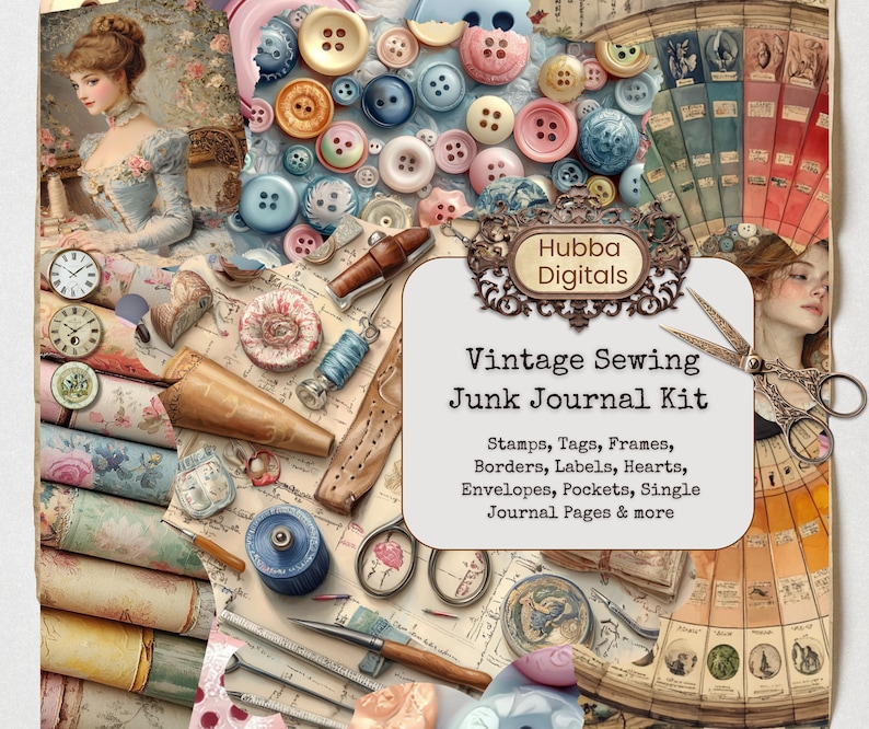Vintage Sewing Junk Journal Kit, Sewing Scrapbook Digital Printable ...