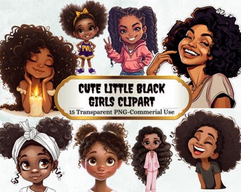 Cute Little Black Girls Illustration, 15 PNG Bundle, Braids, Pigtails, Magic ClipArt Princess, Commercial Use Afro Kids Prints T-shirt