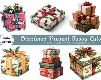 Christmas Present Fussy Cuts, Christmas Junk Journal Kit, Holiday Junk Journal Printable, Christmas Tags Winter Ephemera, Christmas Ephemera