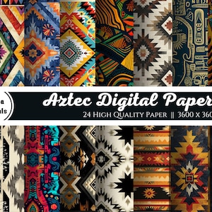 Papier numérique aztèque, 24 papiers de fond amérindien, paquet occidental de papiers de scrapbooking, motif aztèque, usage commercial