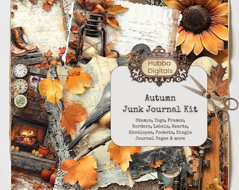 Autumn Memories Junk Journal Kit, Digital Fall Scrapbook Kit, Autumn Ephemera, BuJo Printable Pages, Paper Crafts, Journaling Supplies