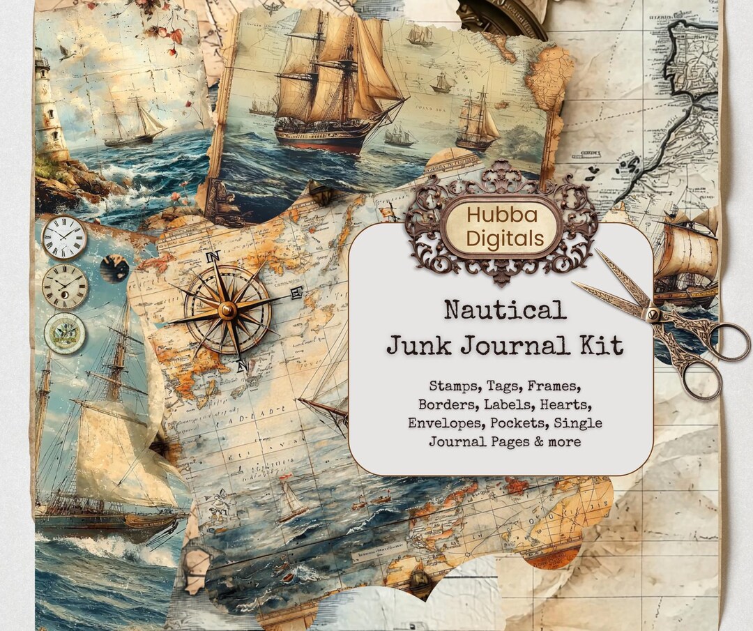 Nautical Junk Journal Kit, Vintage Nautical Ephemera Kit, Sea Marine ...