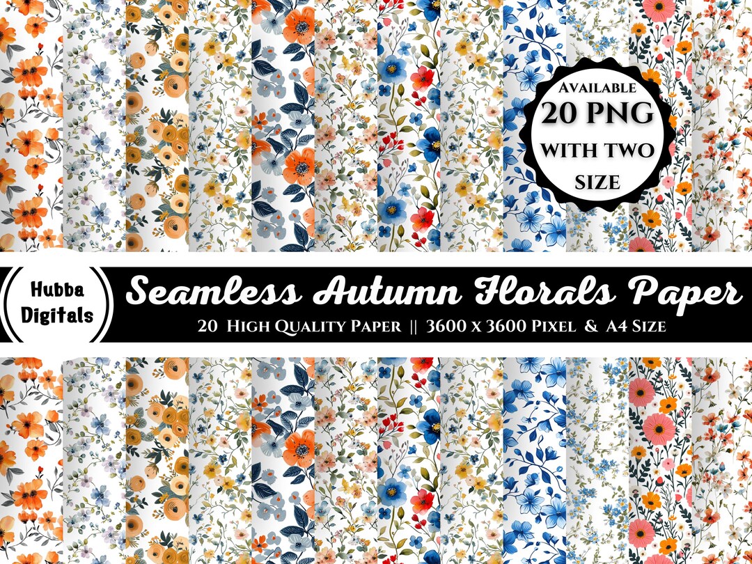 Autumn Florals Printable Paper Bundle 20 Seamless Fall Junk Journal ...