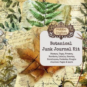 Kit diario vintage di cianfrusaglie botaniche, effimeri stampabili di piante di natura invecchiata, foglio di carta per collage di ritagli di erbe aromatiche, sfondo con tecniche miste ATC