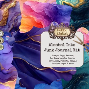 Alcohol Inks Junk Journal Kit, Digital Paper, Seamless Patterns, Abstract Sublimation, Alcohol Ink images, Alcohol Ink Background, BuJo