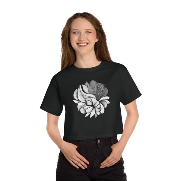 Women's Flower & Feather Cropped T-Shirt