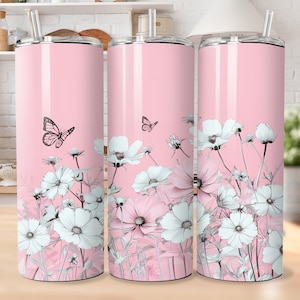 Wild Flowers Tumbler Wrap , Sublimation Design 20oz Skinny Tumbler Straight PNG File Digital Download.
